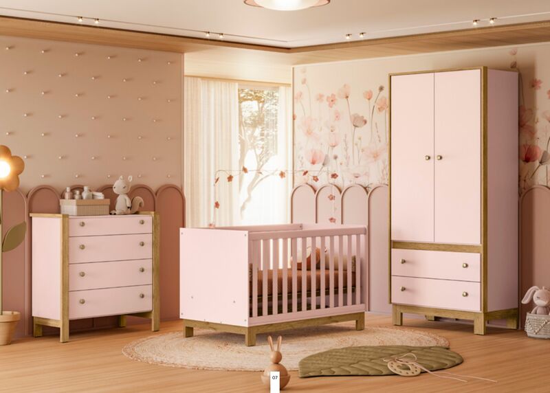 Quarto de bebê linha Flora — Rosa floral e delicado