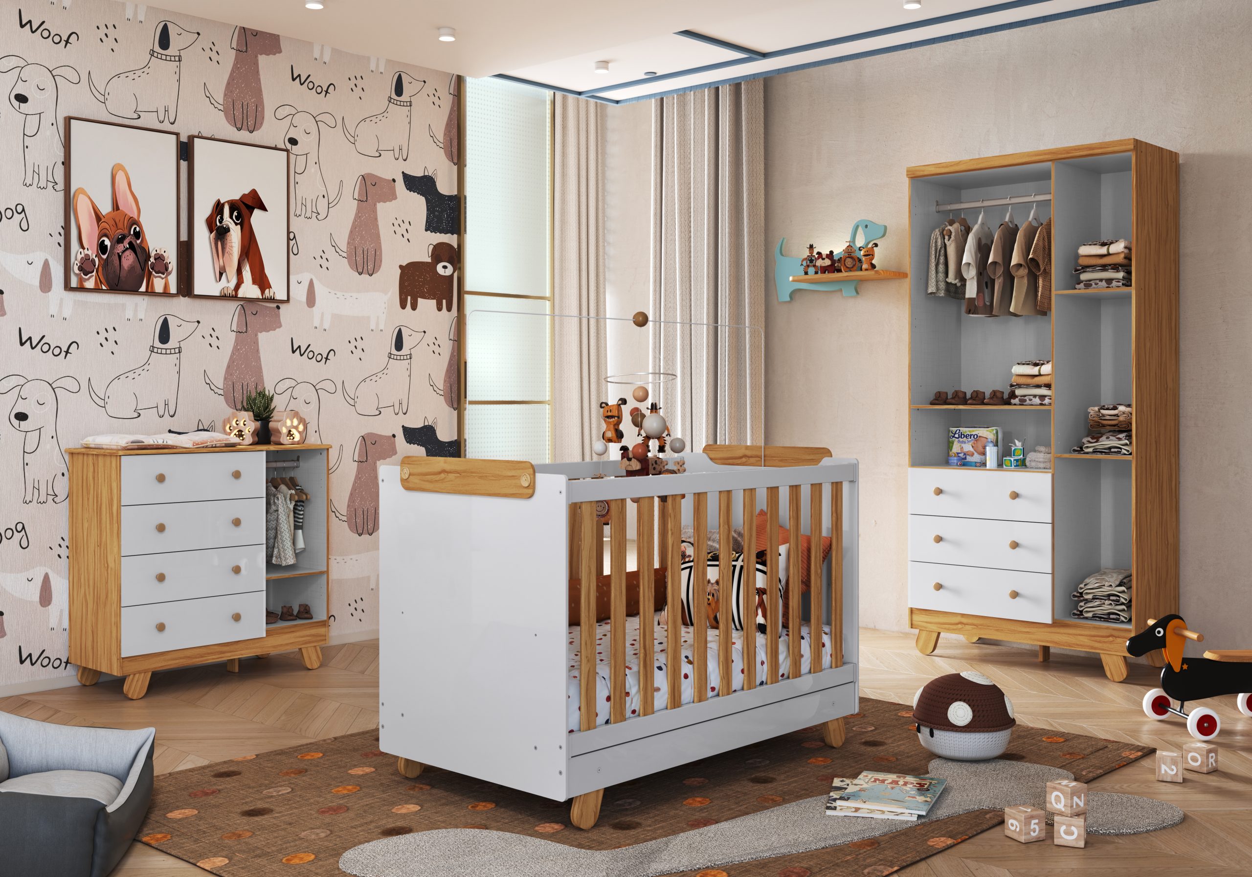 Quarto Pingo completo - berco, comoda e guarda-roupa